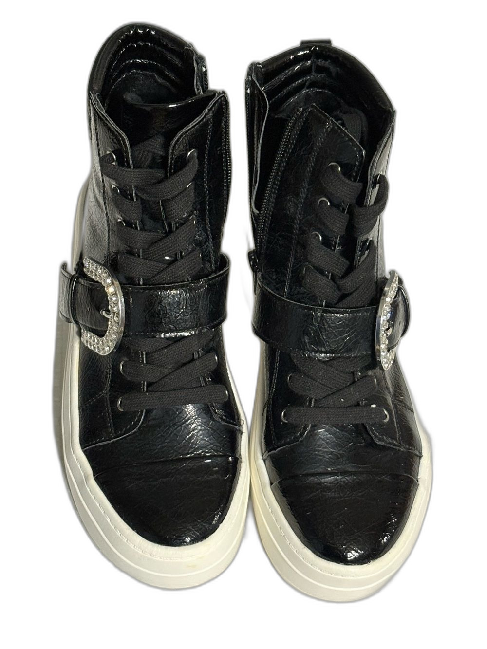 Gianni Bini Black High-Top Booties with Rhinestone Buckle